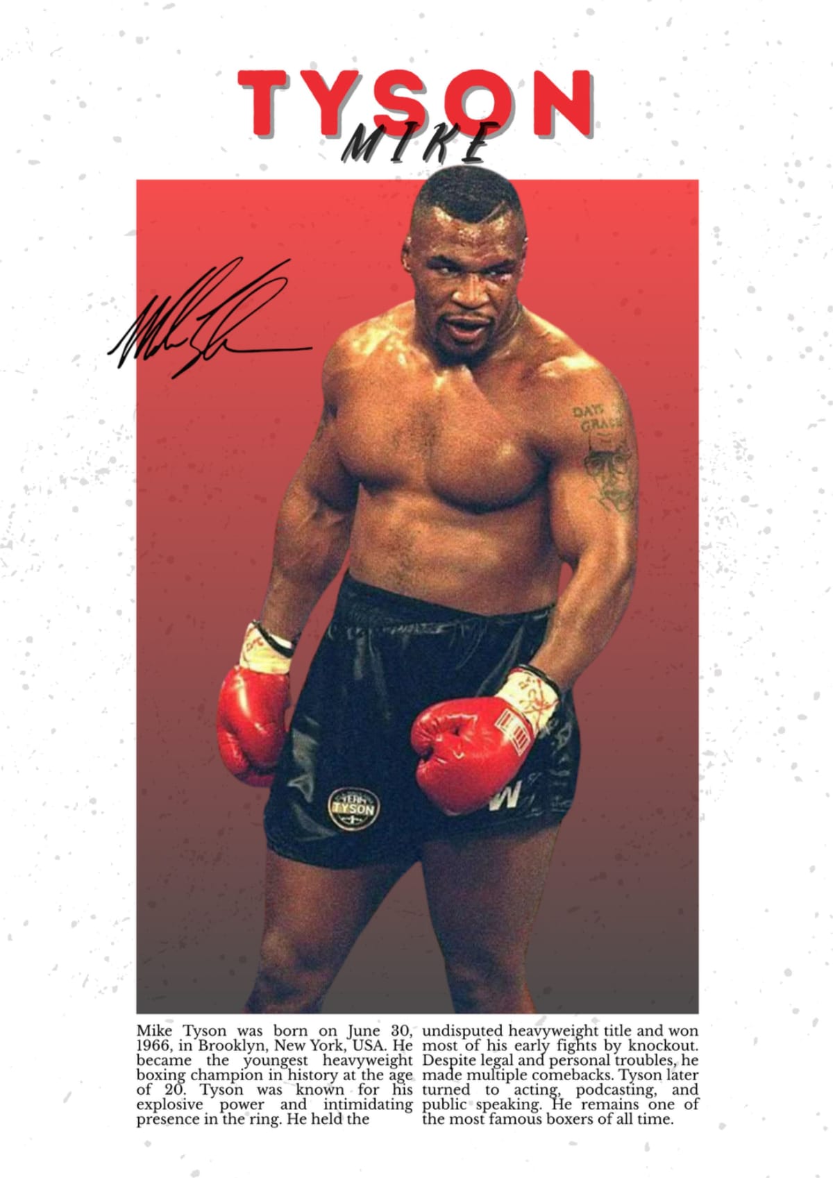 Mike Tyson Poster | Tyson Wall Art | Boxing Print | Gift for Boxing Fan | Signed Boxing Poster | USA