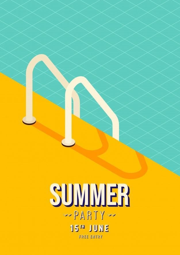 Swimming pool stairs summer party poster | Premium Vector