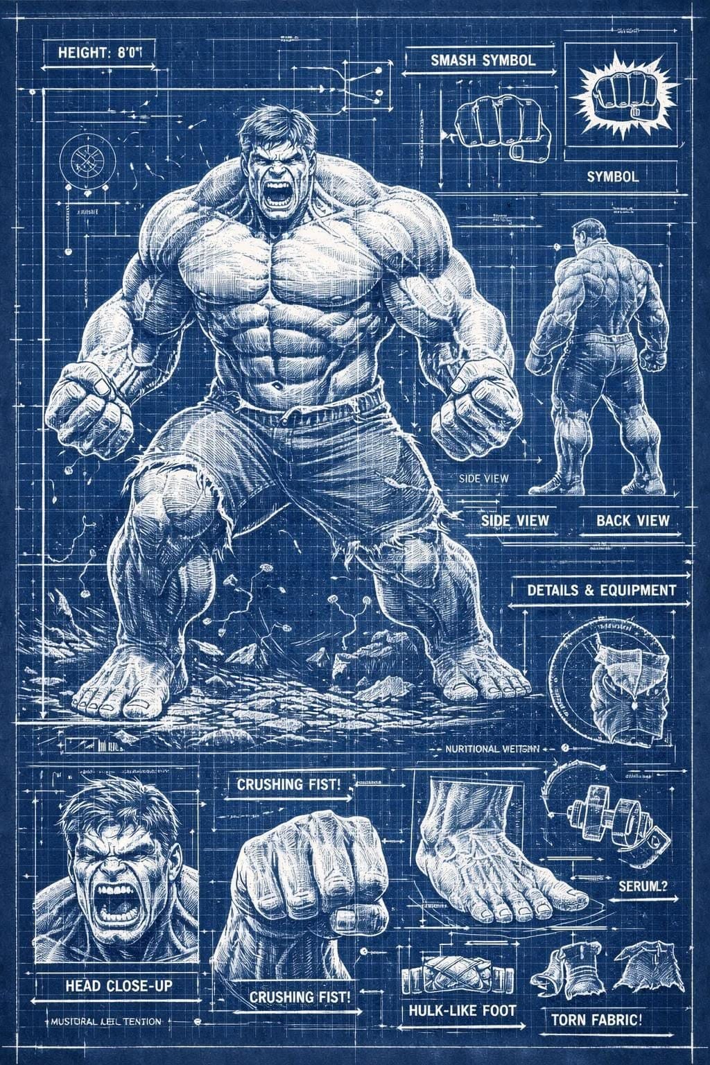 Hulk blueprint style print