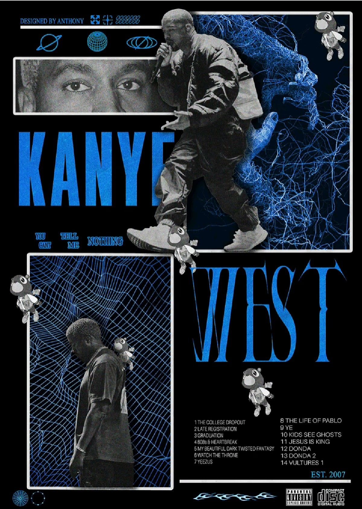 Kanye West A2 Poster – Minimalist Hip-Hop Wall Art for Music Lovers