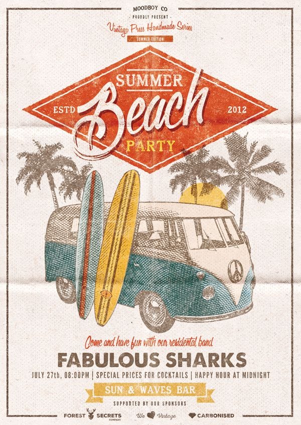 Summer Beach Surf Party Poster - moodboy co