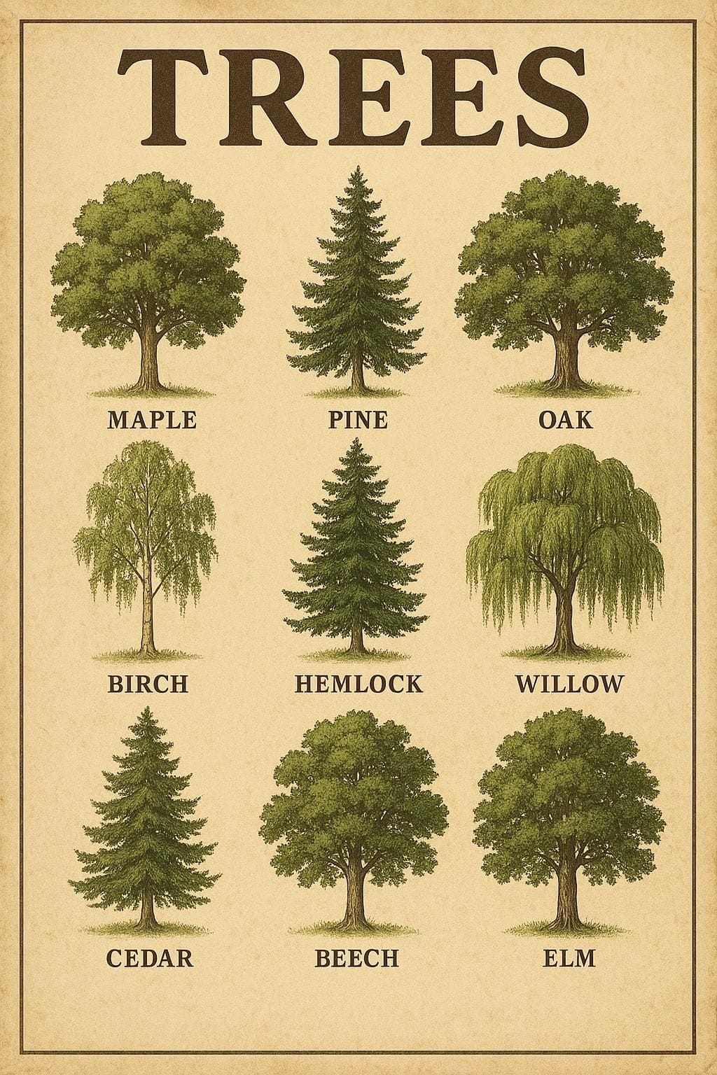 Informational Vintage Tree ID 12x18 Art Poster Digital Download