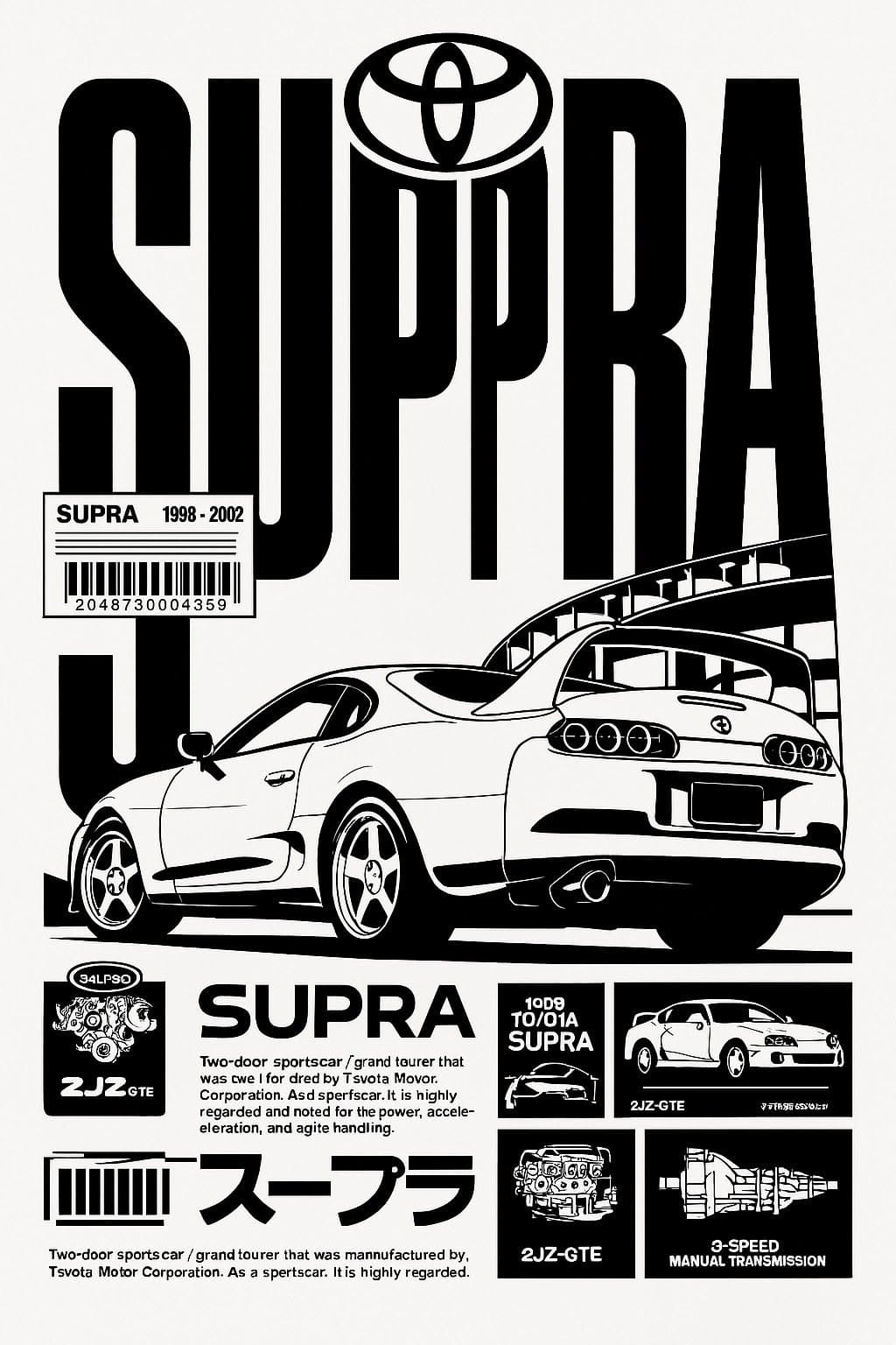 📌 Toyota Supra MK4 2JZ-GTE JDM Legend Poster | Toyota Supra 1998-2002 Aesthetic Car Wallpaper