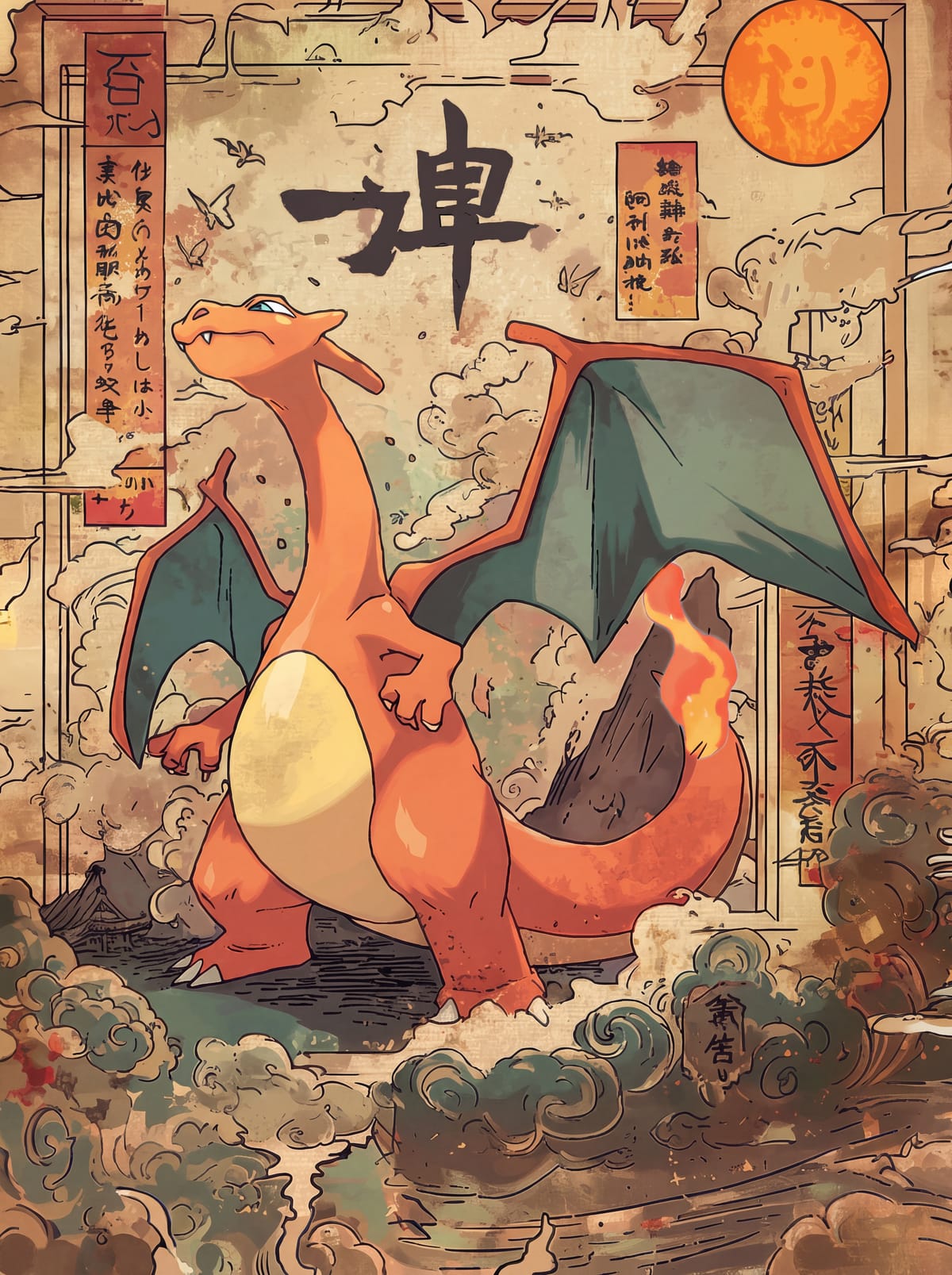 Affiche Pokémon Dracaufeu – Décoration murale Pokémon de style japonais - Affiche Pokémon Dracaufeu – Décoration murale Pokémon de style japonais