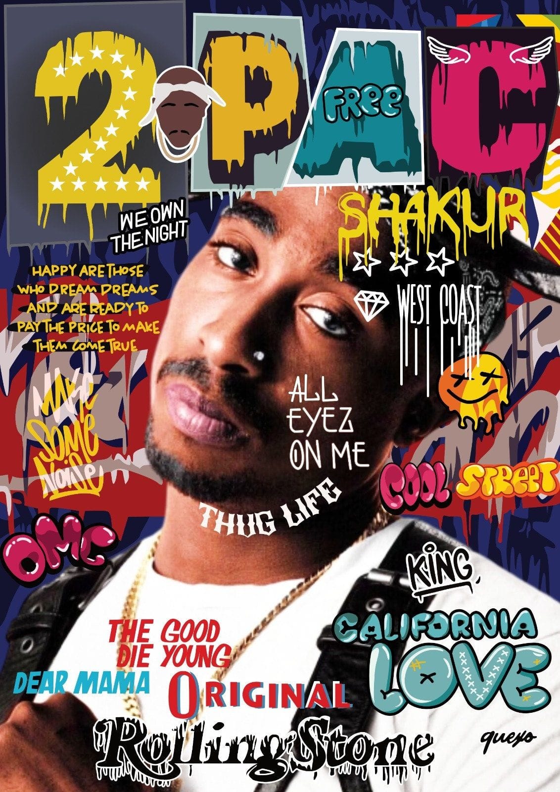 Rapper 2PAC - Rapper Poster - Portrait Graffiti Art Poster Digital Download