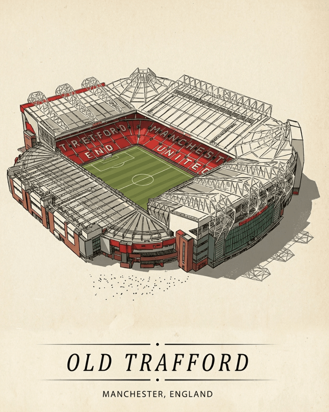 Old Trafford Stadium, Manchester United Home Ground Illustration
