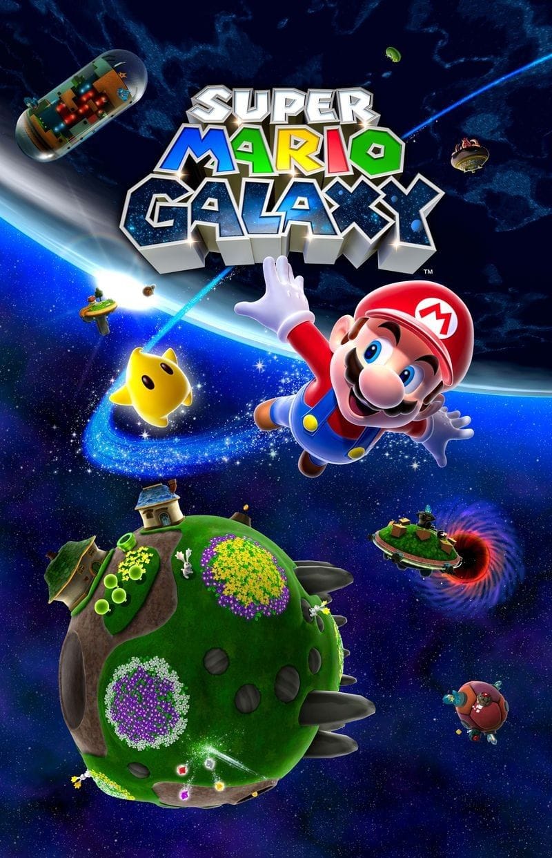 Mario flying through the galaxy