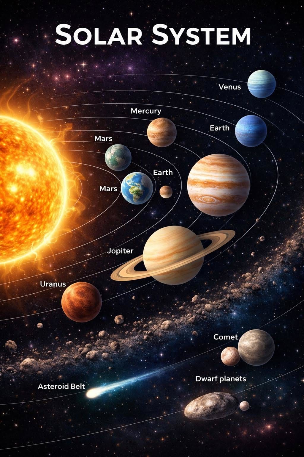 Solar System Poster Printable Space Wall Art Educational Planet Chart Kids Room Decor Astronomy Print Digital Download