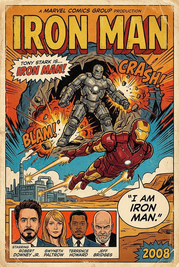 Iron Man Comic Cover style - Minimal Movie Poster - Retro Film Poster - Vintage - 2008 by SampadArt Gallery