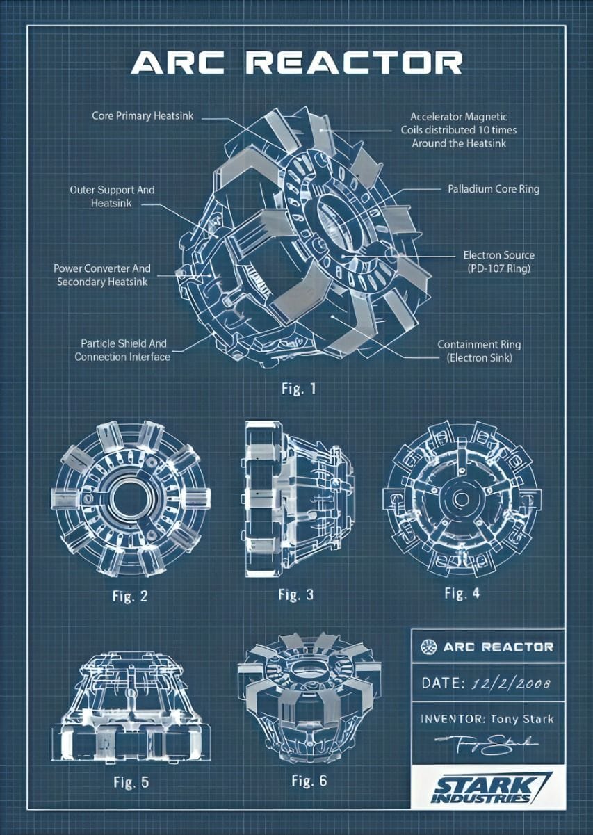 Iron man arc reactor blueprint Schematic Diagram