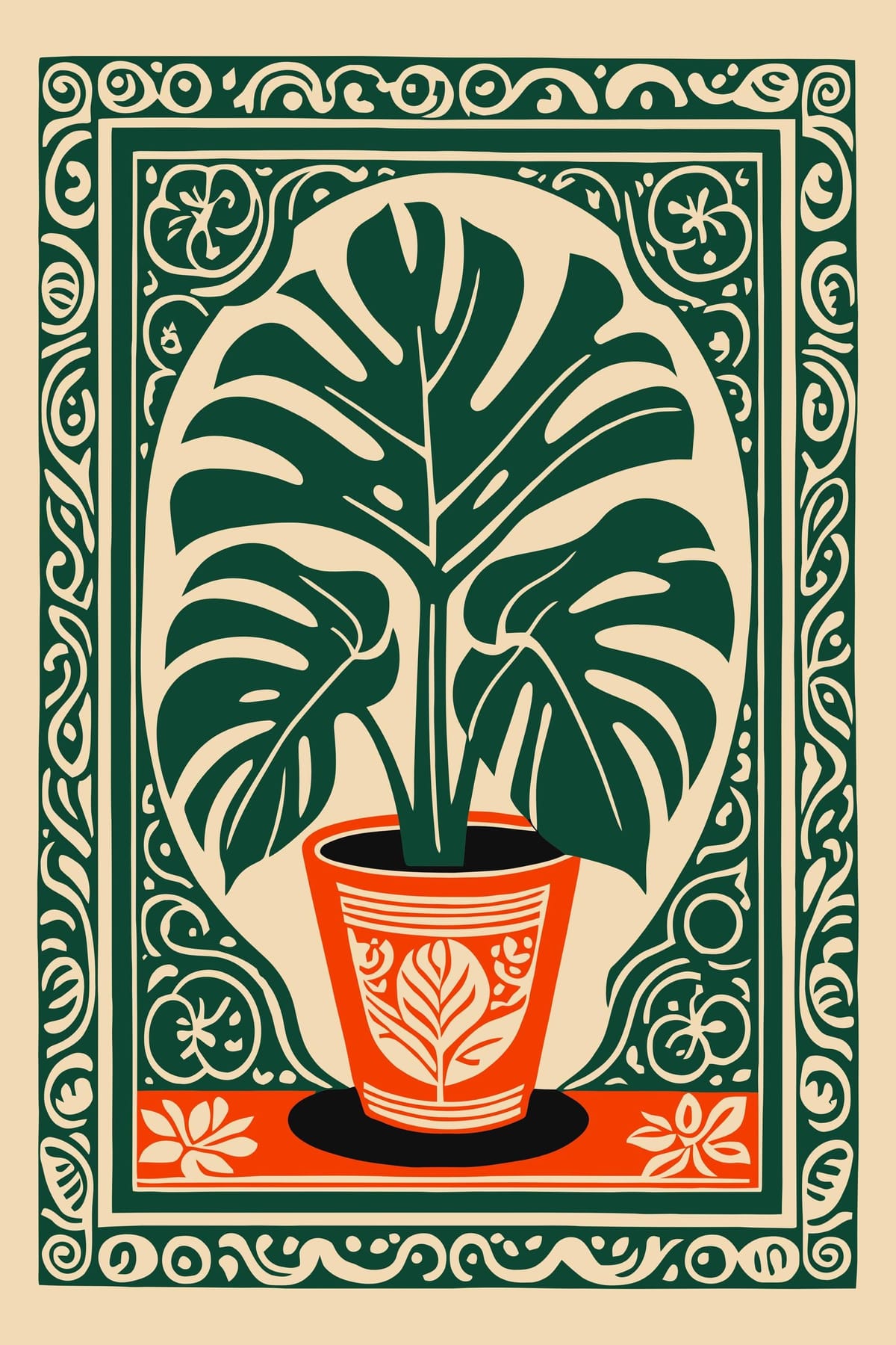 Bohemian Monstera Plant Print: Retro Tropical Wall Art - Etsy