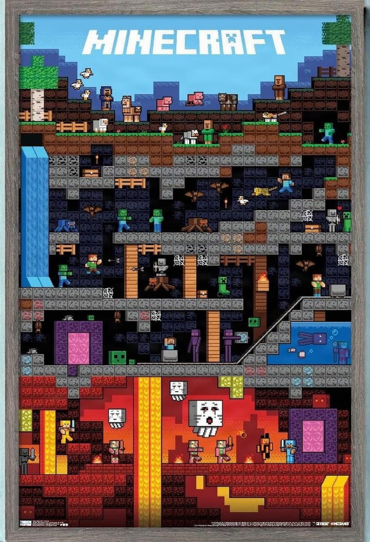Trends International Minecraft - Worldly Framed Wall Poster Prints Barnwood Framed Version 14.725" x 22.375"