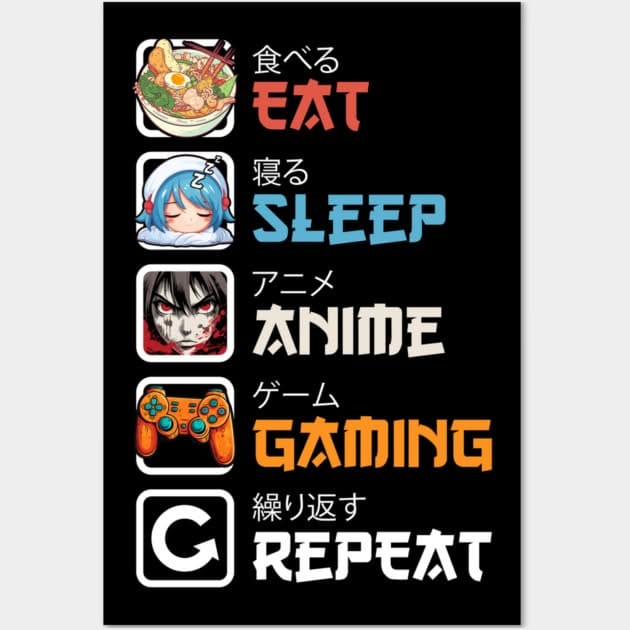 Eat Sleep Anime Gaming Repeat Poster