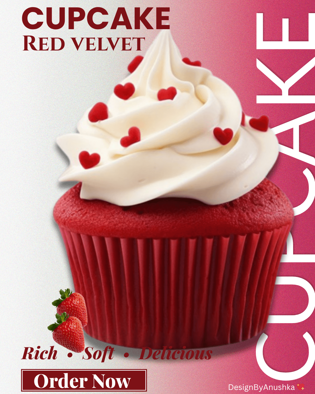 Red Velvet Cupcake Poster Design | Food Social Media Post Idea | Bakery Advertisement Design