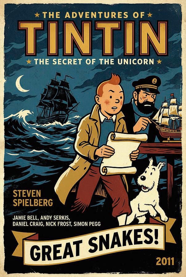 Tintin The Secret Of The Unicorn - Minimal Movie Poster - Retro Film Poster - Vintage - 2011 by SampadArt Gallery