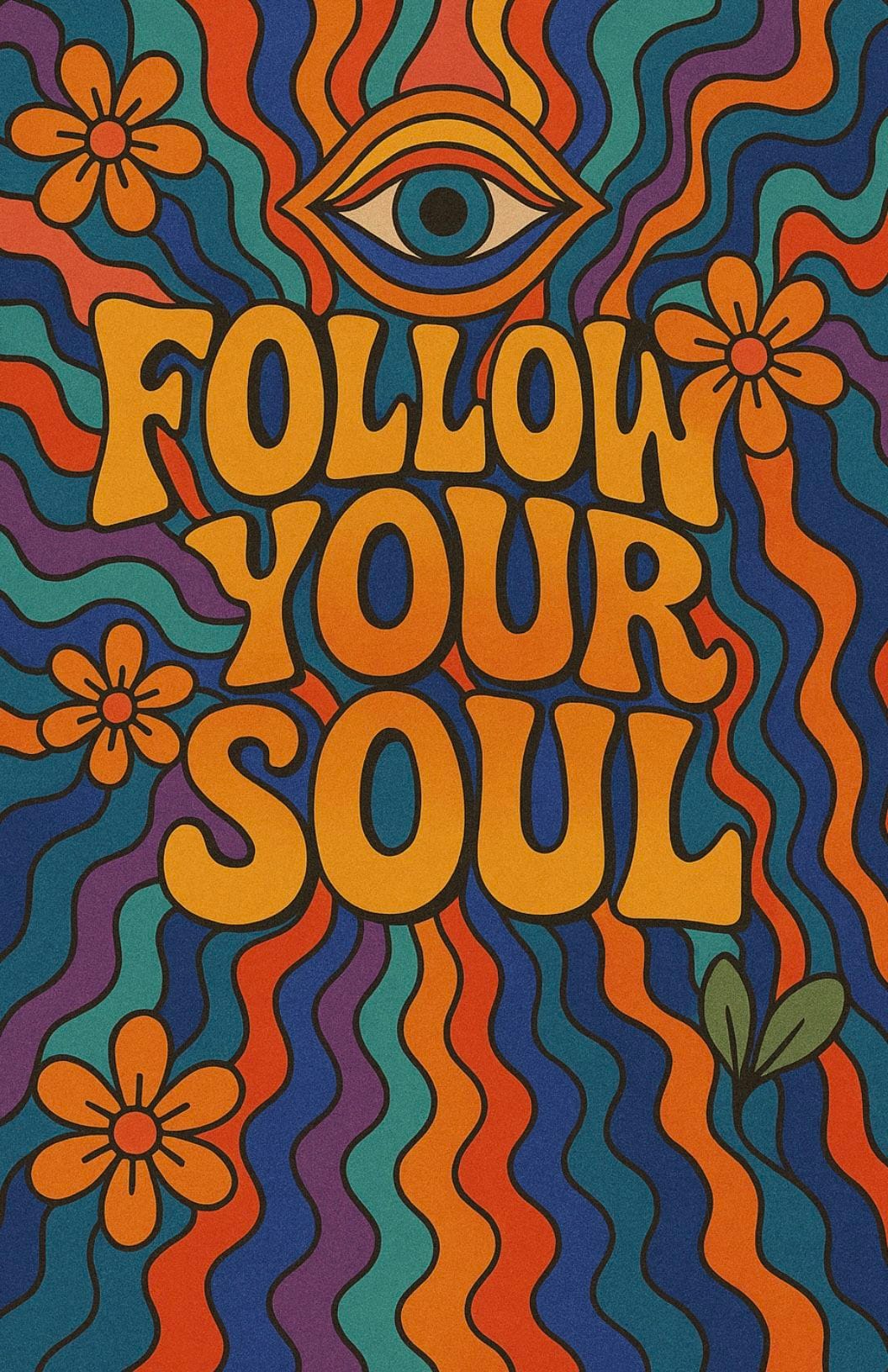 Follow Your Soul Poster – Psychedelic 70s Wall Art for Retro & Boho Decor