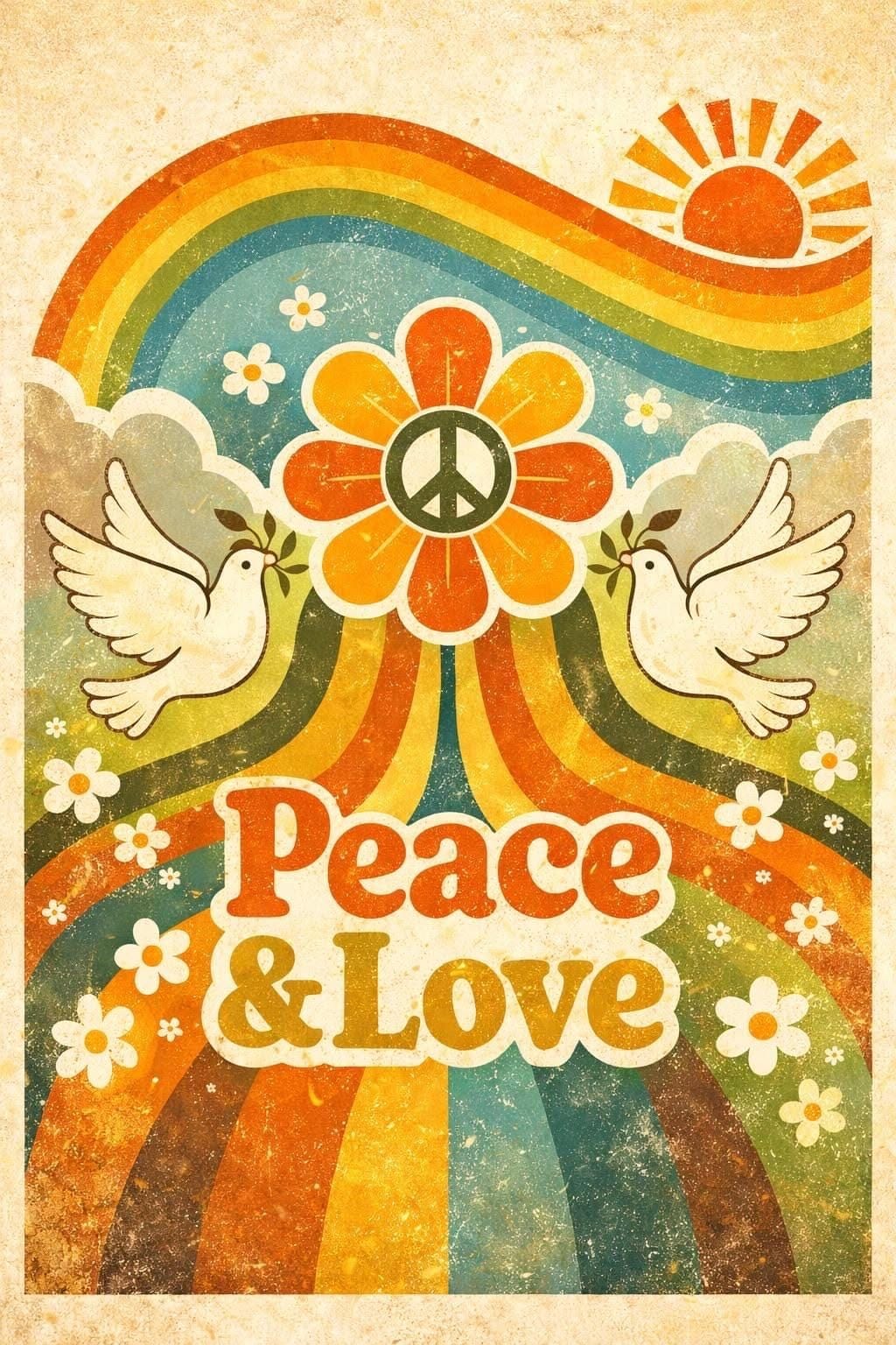 Retro 70s Wall Art Set of 3 with Psychedelic Posters | Vintage Decor Prints | Instant Download