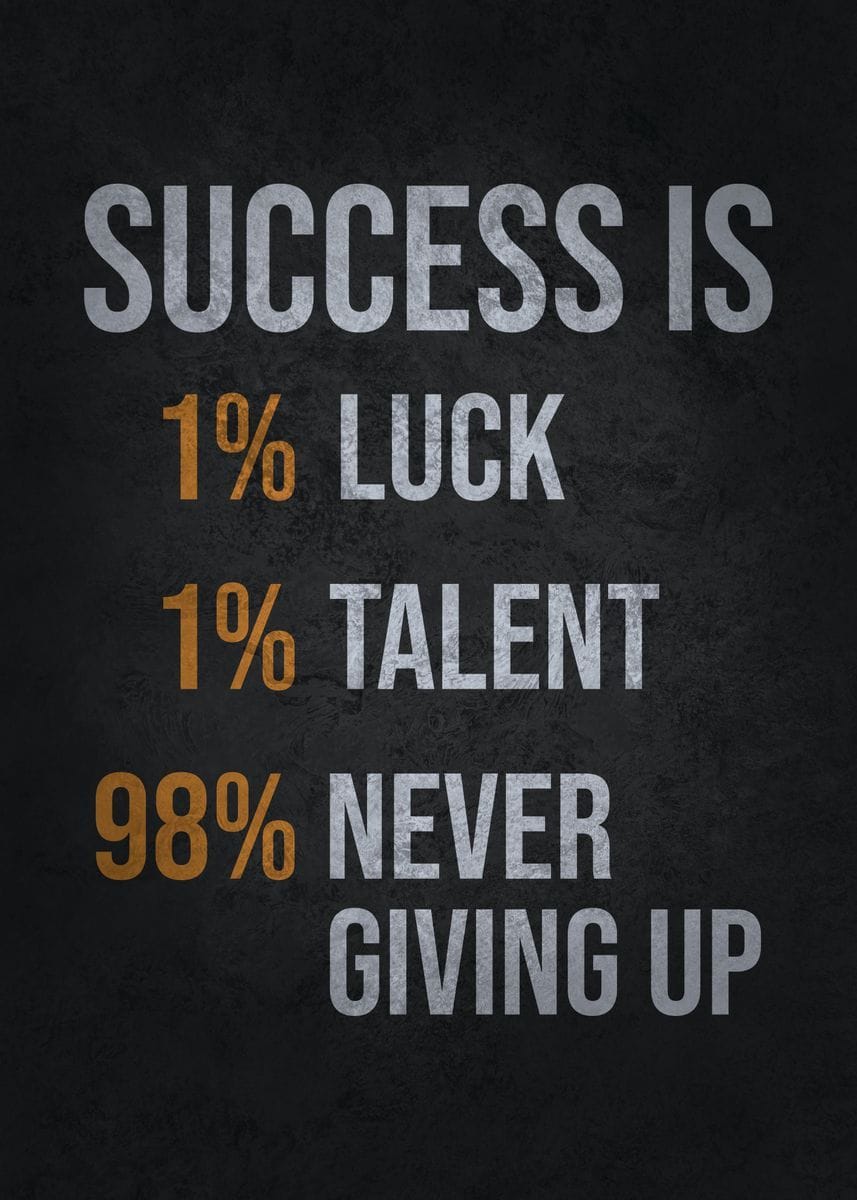 'Success Is Never Giving Up' Poster, picture, metal print, paint by Susumu | Displate