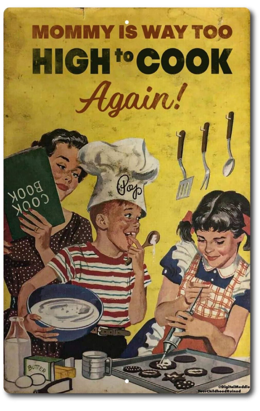 US Vintage Retro Tin Sign door Wall Decor Bar  Pub Poster Mom's To High To Cook