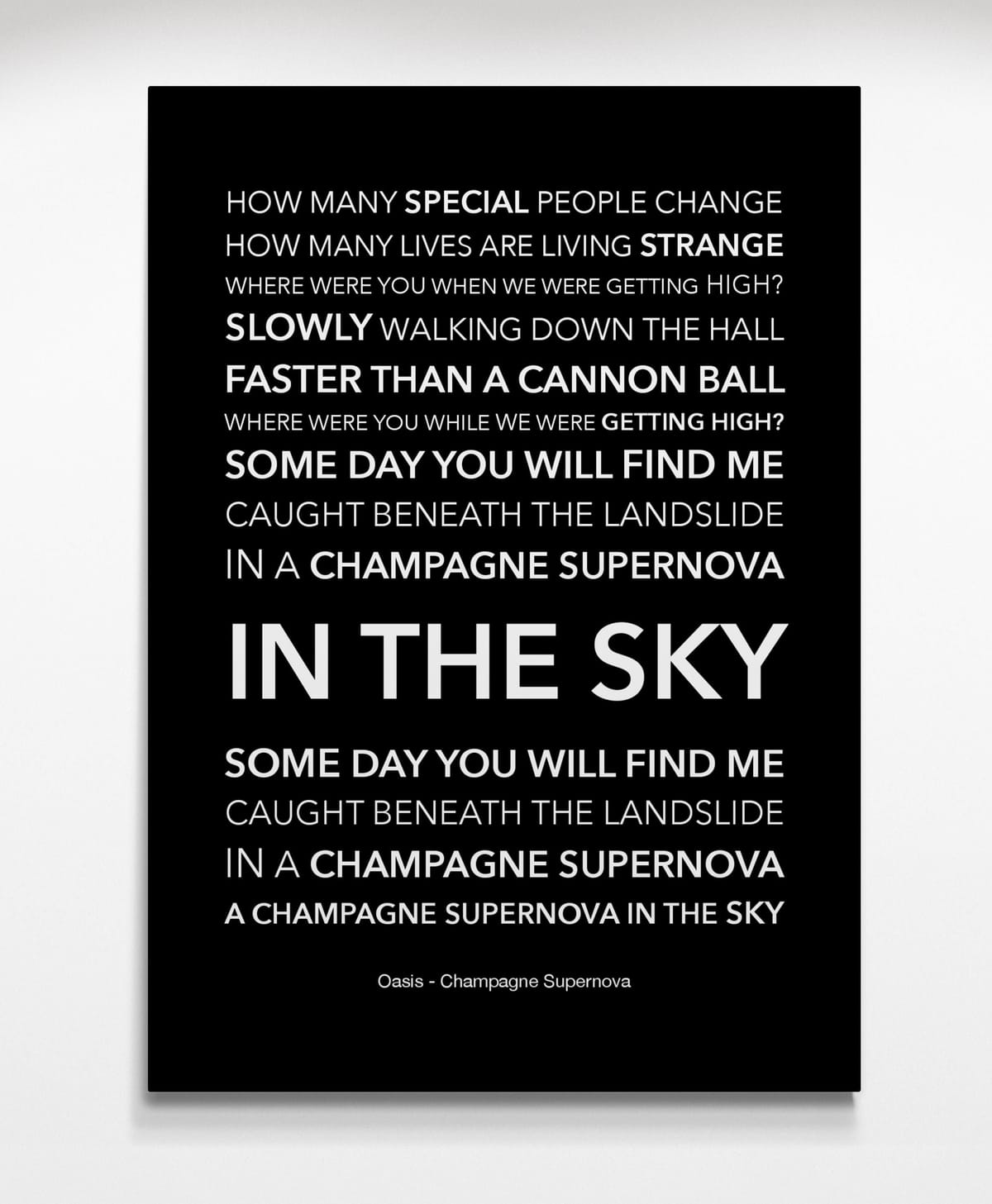 Oasis - Champagne Supernova - Black & White Lyric Art Poster