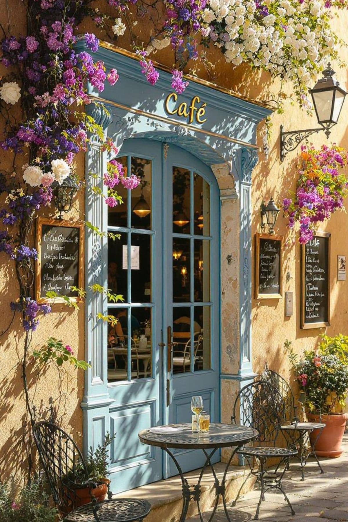 Italian Café Wall Art Print, Tuscany Cafe Floral Decor, Mediterranean Street Poster Digital Download