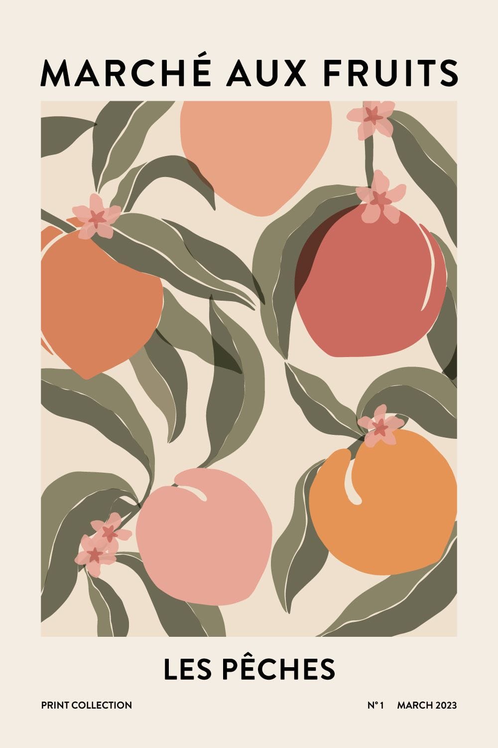Peaches Print | Fruit Market | Abstract Poster| Botanical Print | Printable Wall Art | Boho Artwork
