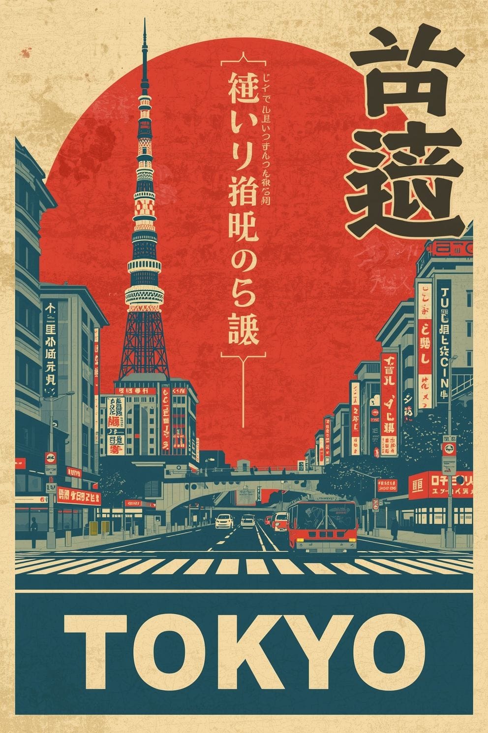 Tokyo Cityscape Poster | Modern Japan Wall Art, Vertical Skyline Print, Minimalist Urban Home Decor