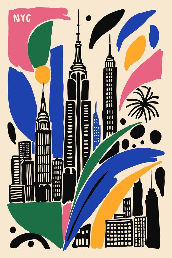 NYC Cityscape Poster, Travel Art Print
