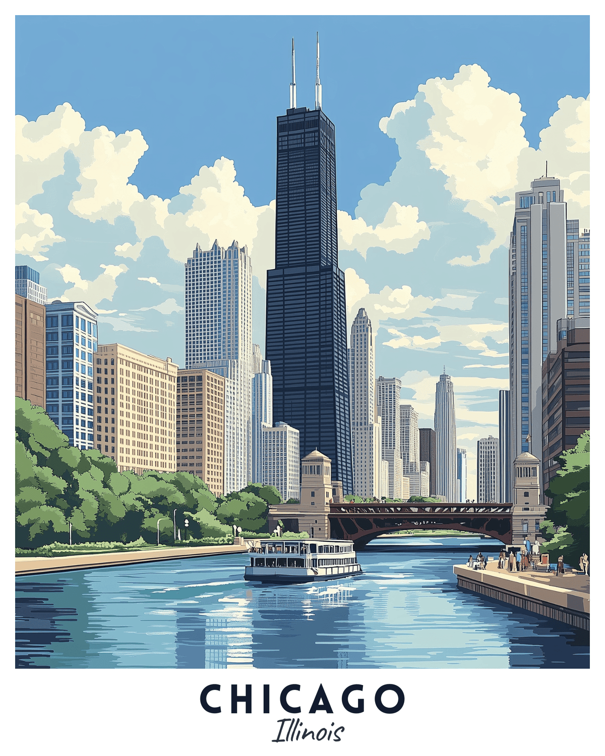 Chicago Paint by Numbers Travel Poster - No Frame / 24 Colors