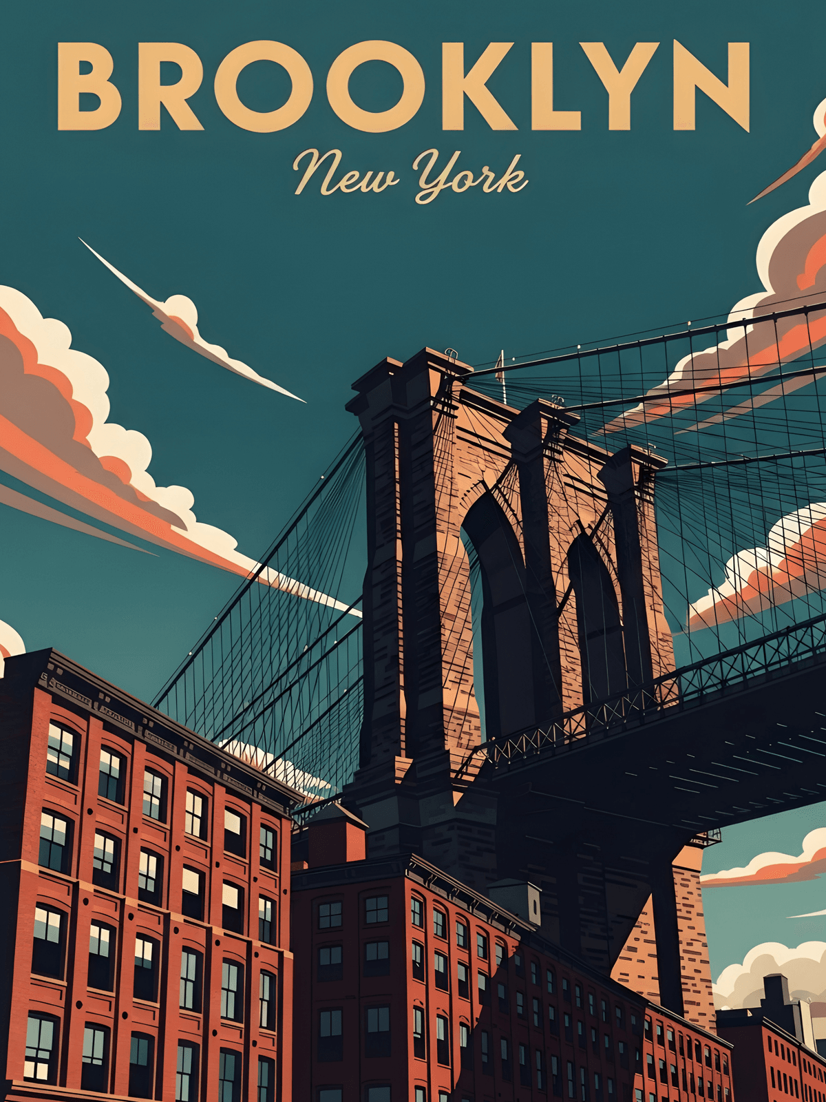 Retro Brooklyn bridge new York city skyline Poster