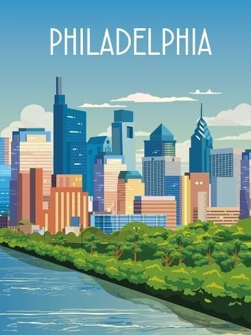 Art Print: City Sights Philadelphia by Omar Escalante : 12x9in