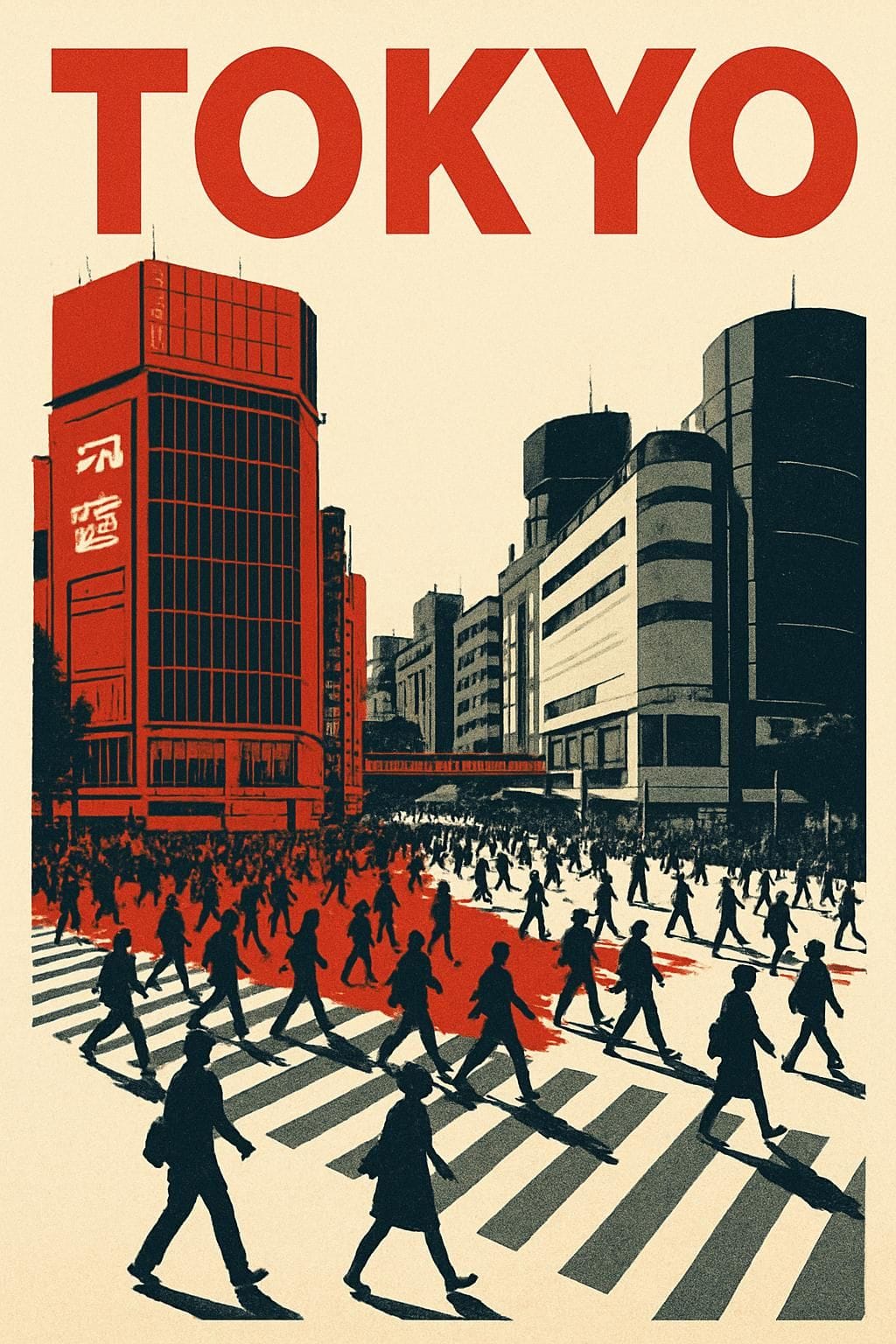 Vintage Tokyo Cityscape Print | Japan Digital Poster | Urban Travel Decor