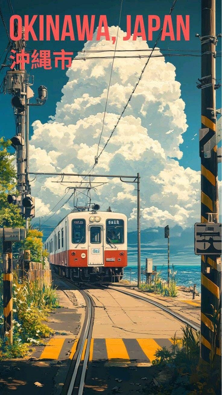 Okinawa Train Print | Coastal Japan Railway Art (Digital Download)