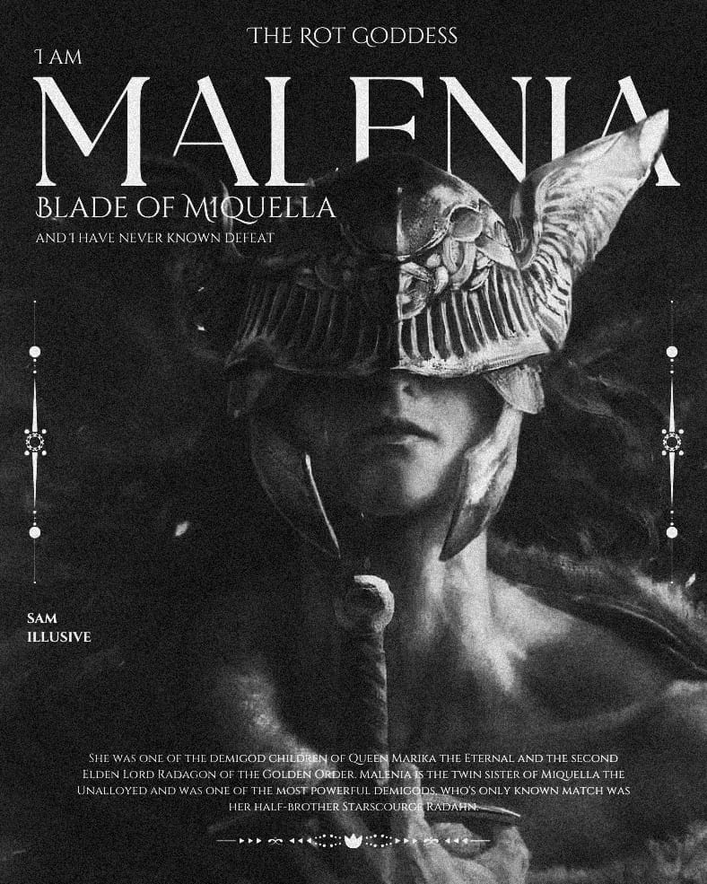 Malenia art by vade on artstation
graphic design by me