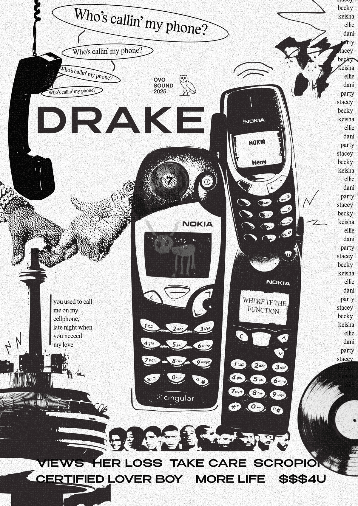 drake vintage retro poster aesthetic black and white