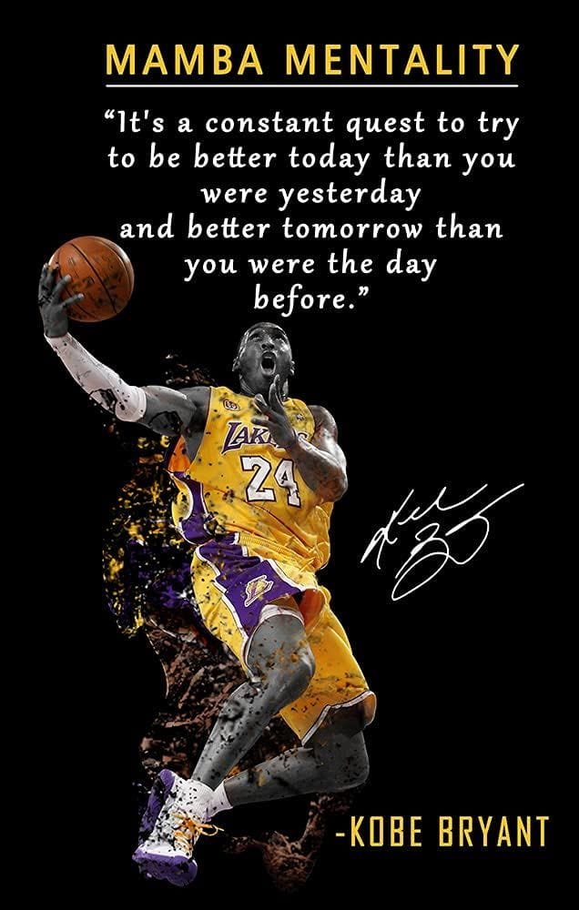 Kobe Bryant Inspirational Poster Canvas Wall Art • Mamba Mentality Quote Canvas Wall Art Basketball