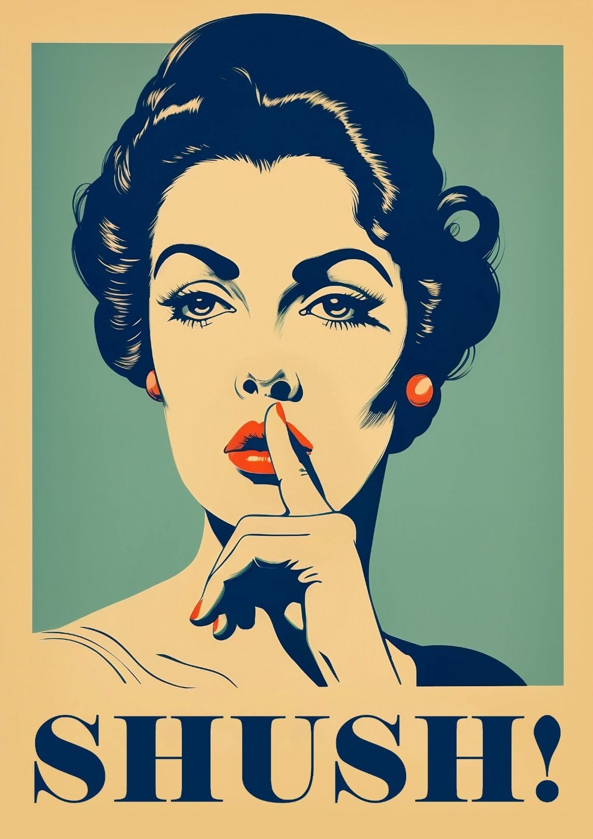 Funny Poster Shh Poster Retro Wall Art Silence Print Quiet Please Print Shush