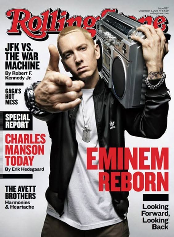 Vintage Poster of a Man on Rolling Stone Cover Holding a Boombox