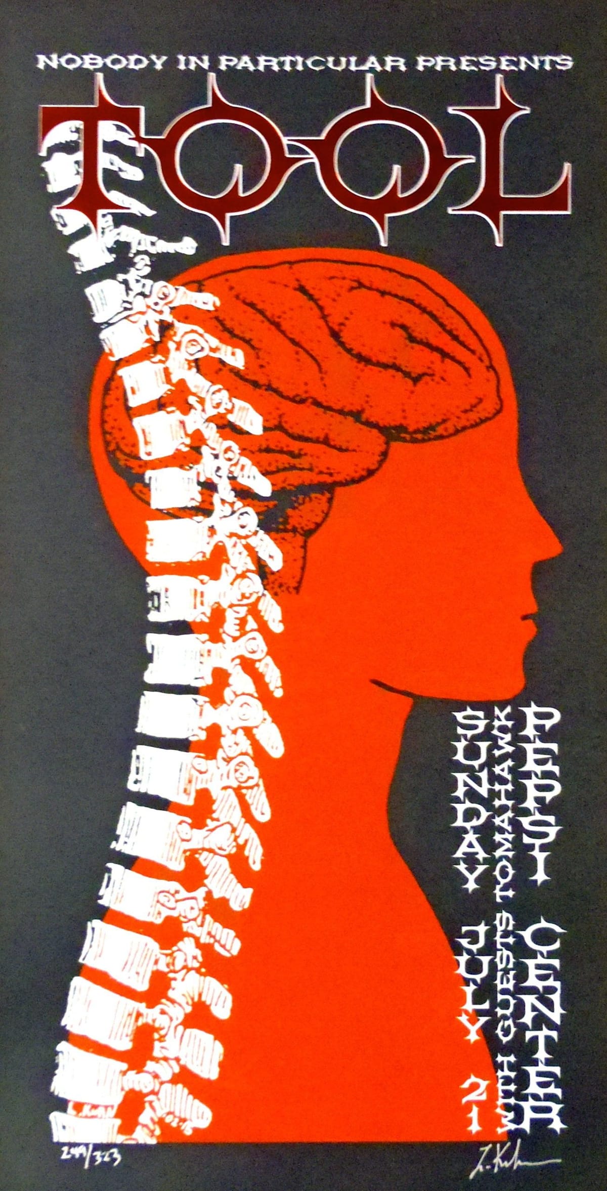 Tool Concert Poster Denver 2002 Lindsey Kuhn Vintage Plakat - ästhetische Musikkunst für Haus und Bürowanddekor.