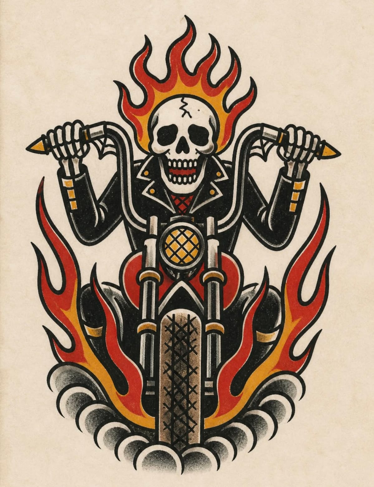 Traditional oldschool biker skull tattoo flash