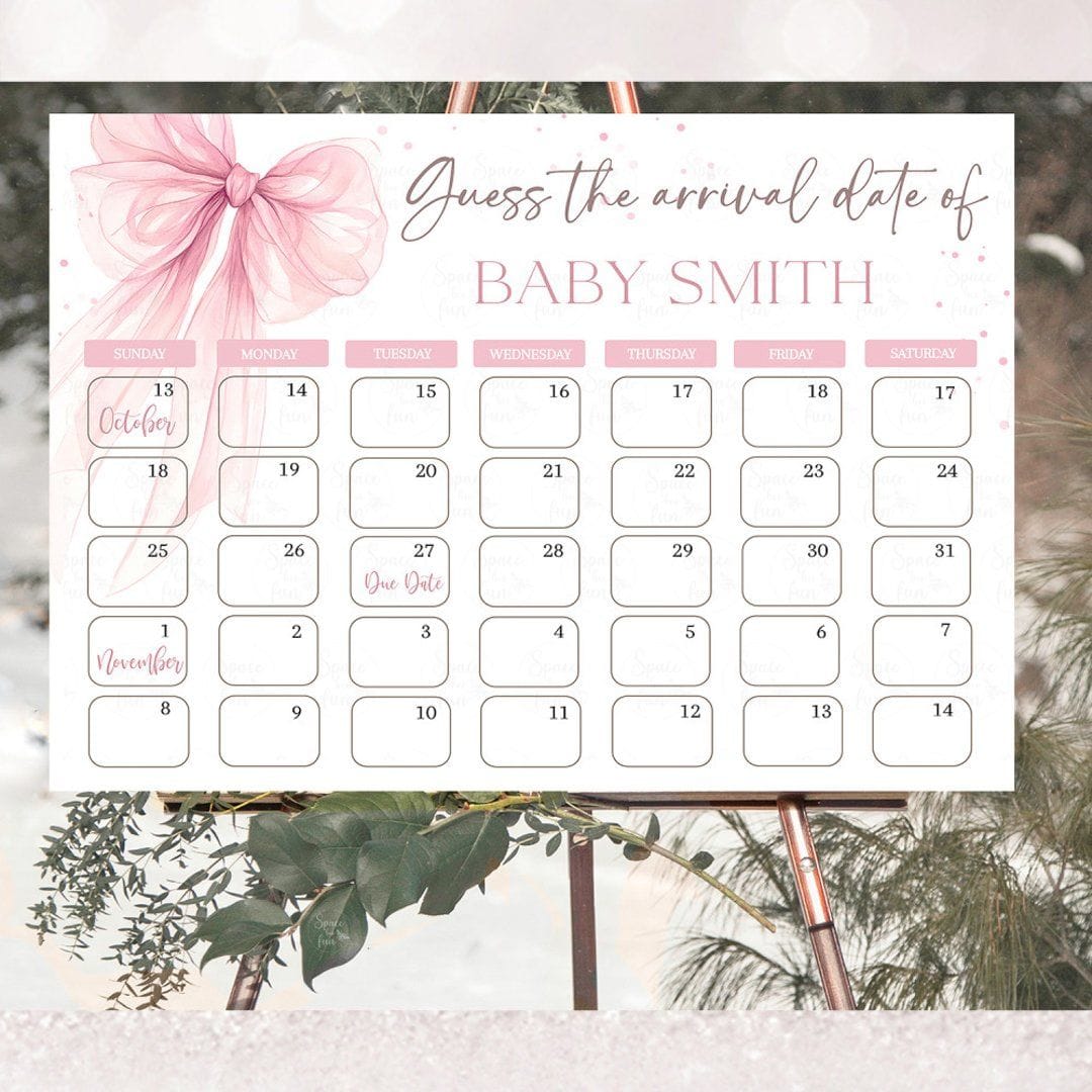 Bow Pink Coquette Guess the due Date calendar  Poster | Zazzle