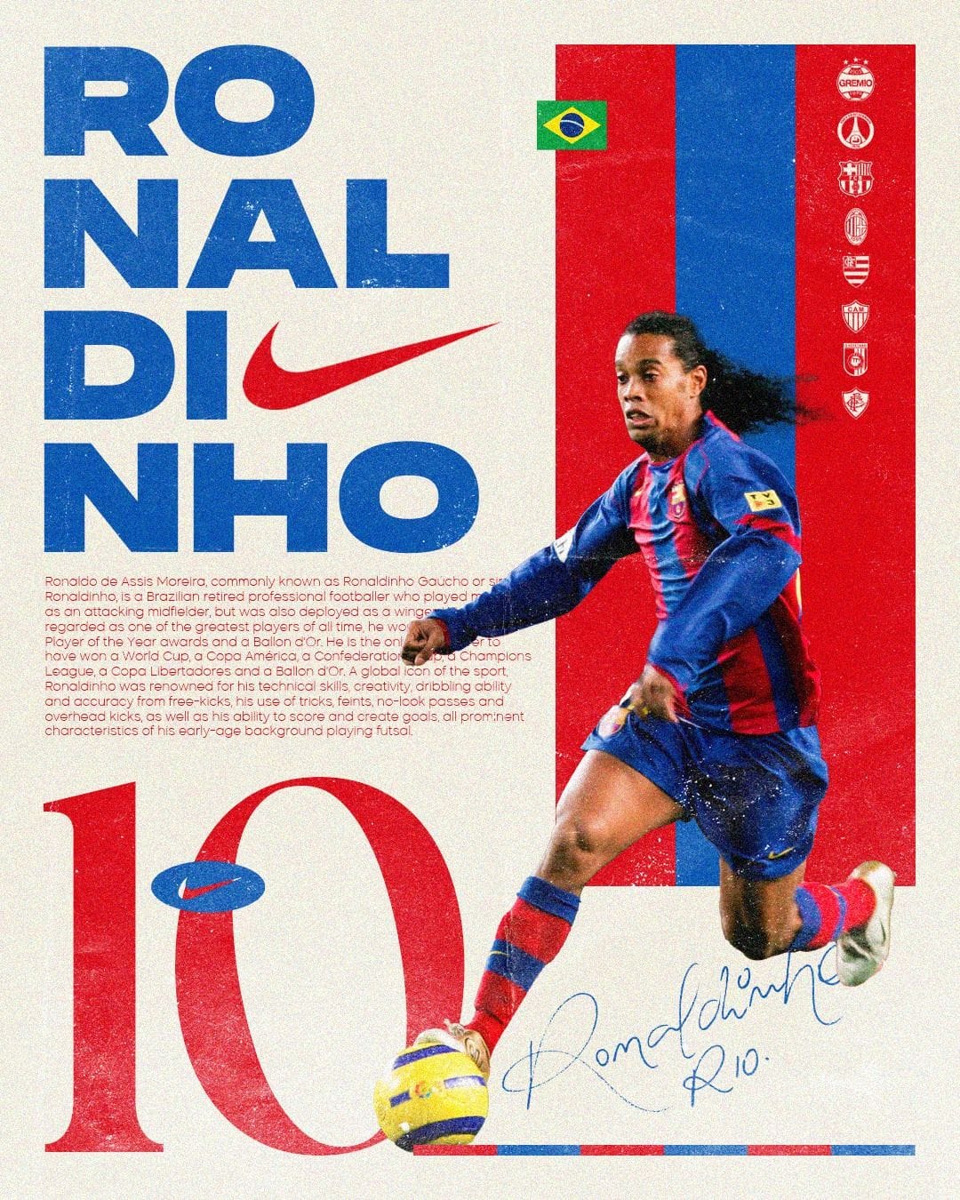 Football Retro Poster - Ronaldinho