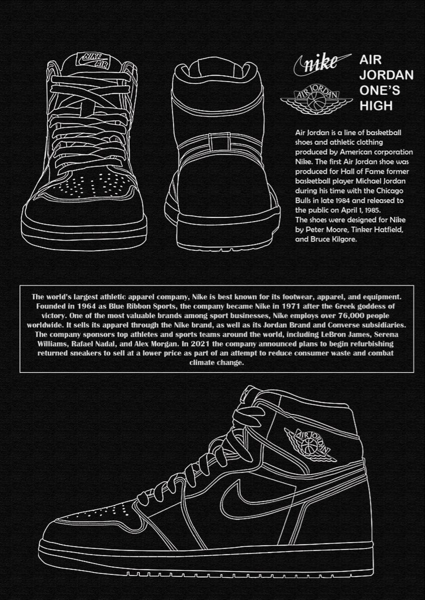 Black and White Jordan One Graphic Design Poster