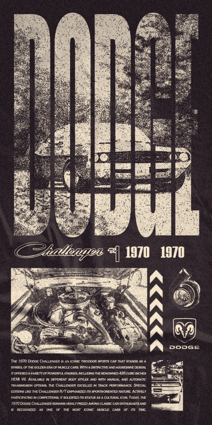 Dodge Challenger 1970, Poster Brutalism Graphic Design