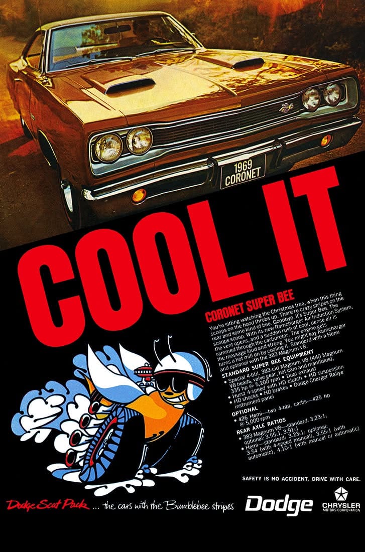 13x19 1969 Dodge Coronet Super Bee Cool It Ad Print Mopar Scat Pack 383 426 Hemi
