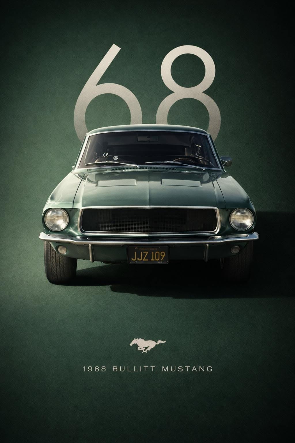 Vintage 1968 Mustang Bullitt Art Print, Classic Muscle Car Poster, Luxury Automotive Wall Decor