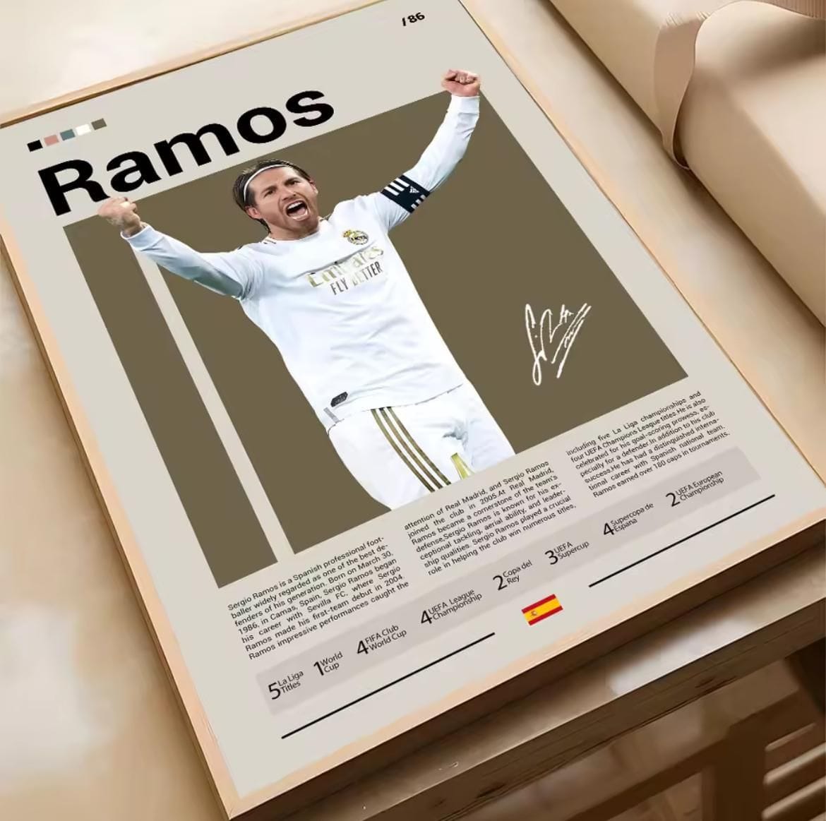 Sergio Ramos Football Poster | Spain & Real Madrid Legend Print | Framed or Unframed | Multiple Sizes Available