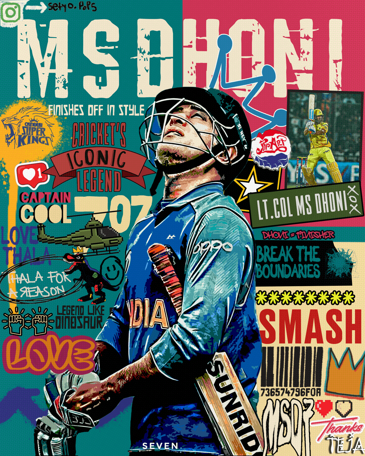 MS Dhoni Pop Art Poster