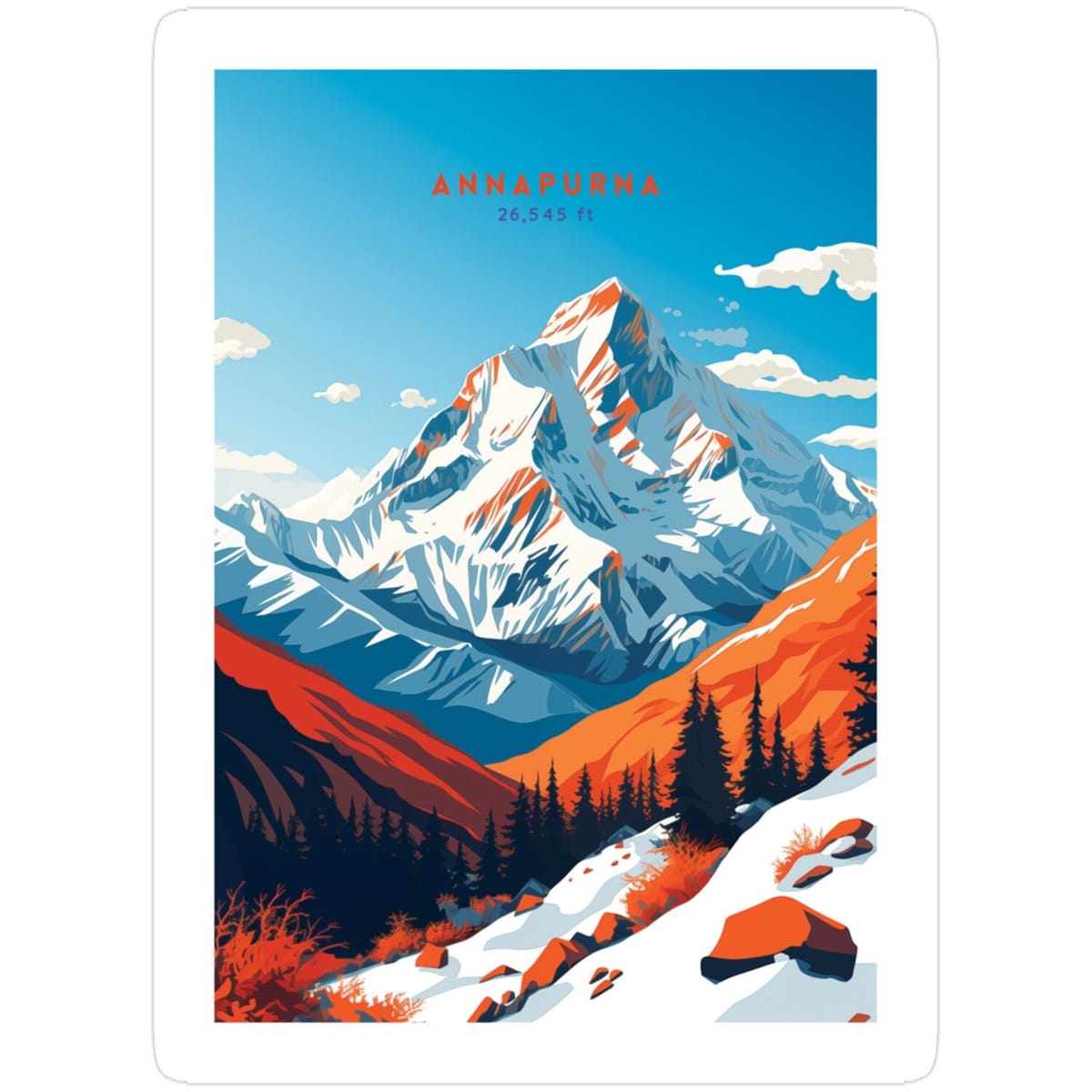 Mount Annapurna Himalayan Heights Travel Poster Illustration Sticker