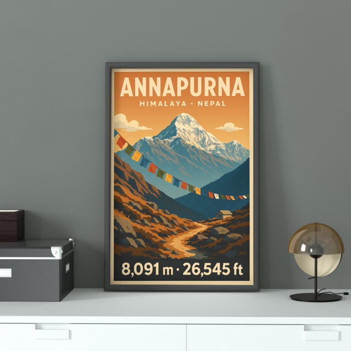 Annapurna Himalayan Mountain Nepal Travel Poster: Vintage Destination Art Print